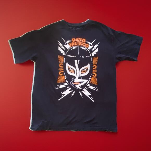 Rayo Jalisco Lucha Libre Mexican Wrestler Black Tee 42"Chest Shirt Size L, 27"L - Picture 2 of 5